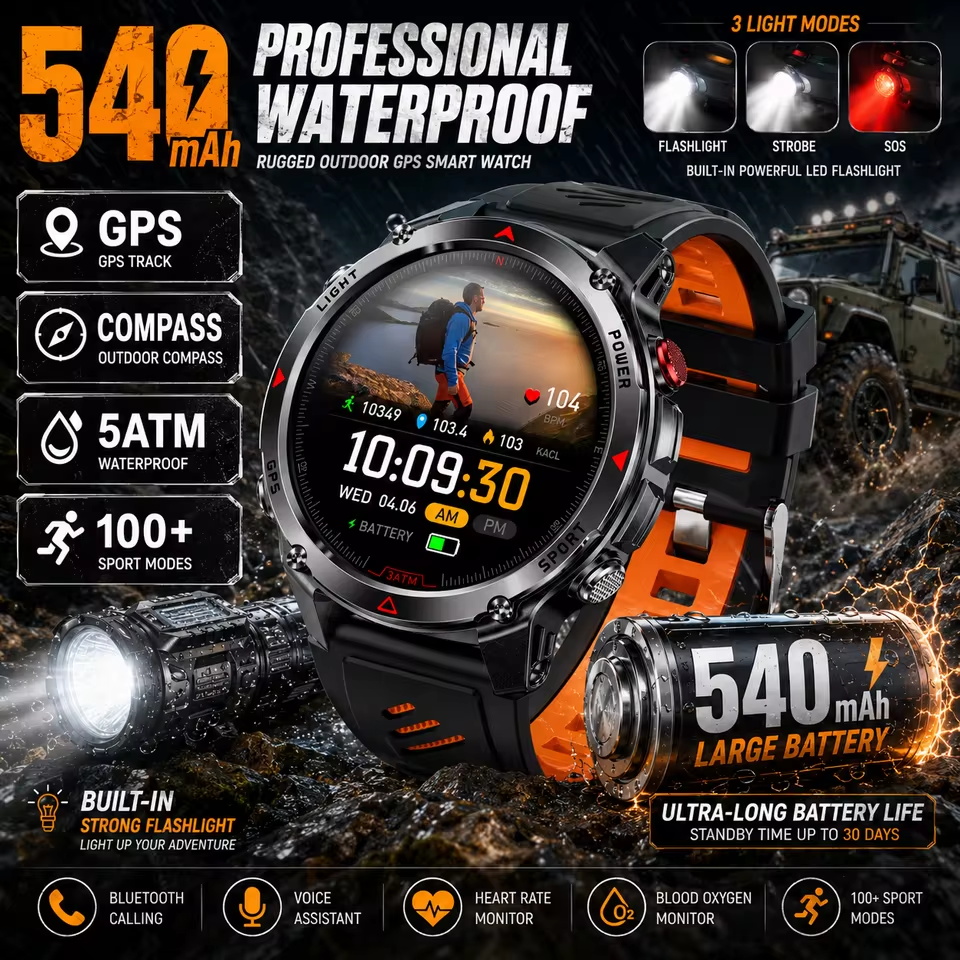 Military 540mAh GPS Smart Watc - Altimeter Compass Watch ulasan dan harga